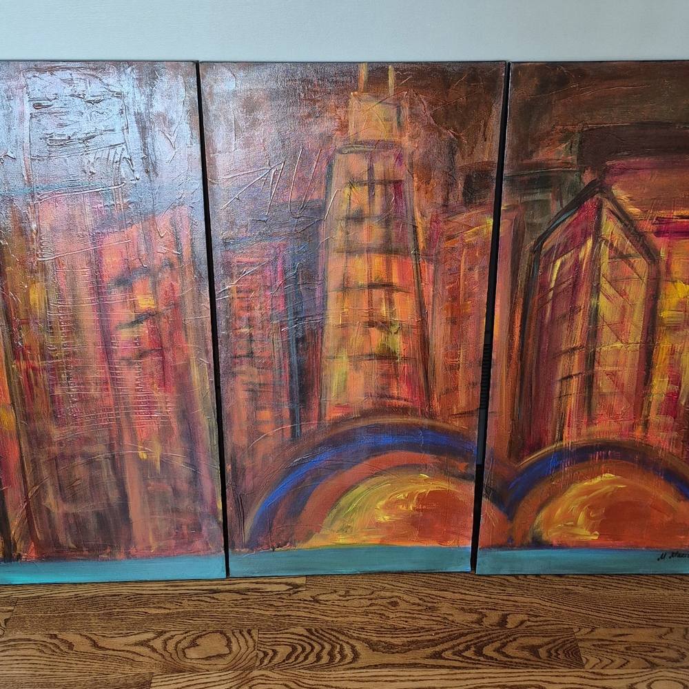 Abstract Cityscape Triptych Wall Art
